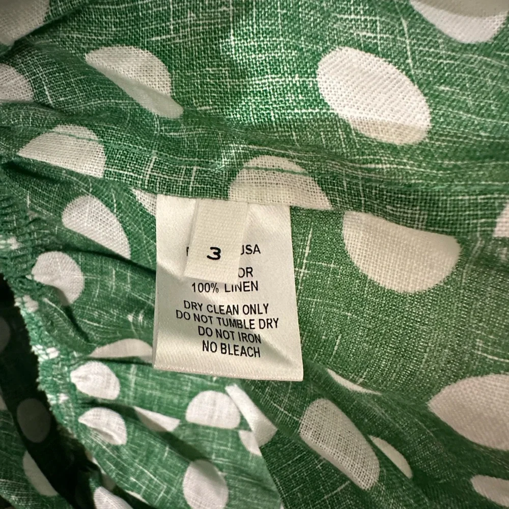 NWT Lisa Marie Fernandez Arden One Shoulder Linen Green & White Polka Dot Dress - Picture 9 of 10